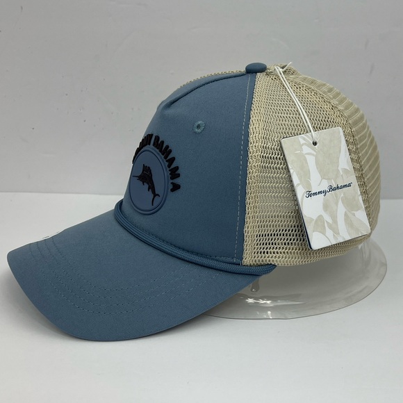 TOMMY BAHAMA CAP/HAT, 3D MARLON FISH & TOMMY LOGO IN RUBBER, BLUE WITH TAN MESH - Picture 4 of 13